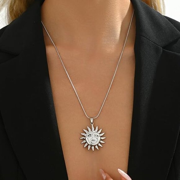 Neiman Marcus 18K Gold Plated Aztec Sun Stainless Steel Pendant Necklace - Picture 2 of 4